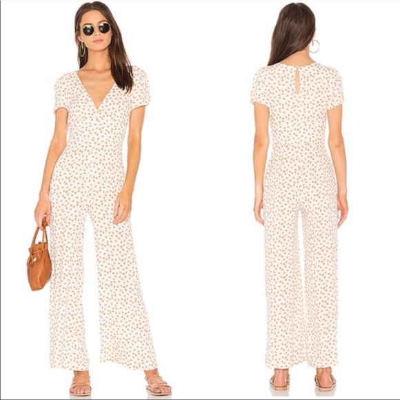 Free People Pants - Free People Jumpsuit Mia Peach Print Bohemian V Neck Cream Orange 2